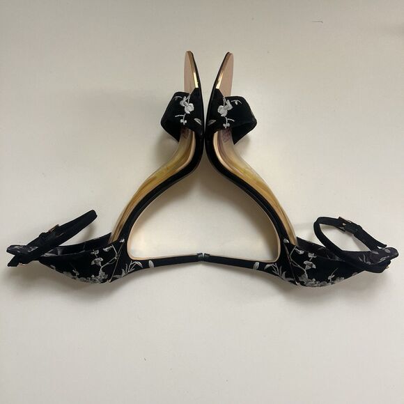 Ted Baker London NIKOAL Floral Black Velvet Ankle Strap Heel Stiletto Size 10 40 - Picture 7 of 9